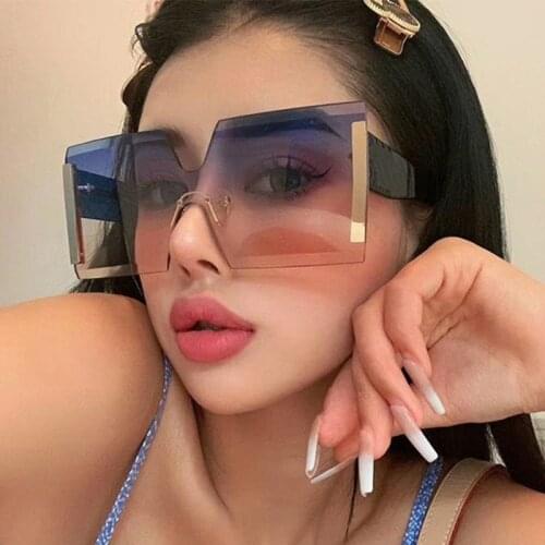 DENISA Square Oversized Sunglasses Women 2020 Rimless Sunglasses Women Luxury Brand UV400 Men Eyewear Shades Gafas De Sol G2181