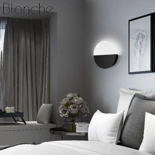 Modern Decorative Led Lamp Wall Light for Home Black White Mount Nordic Sconce Wall Lamp Moon Hotel Bedside Pared Round