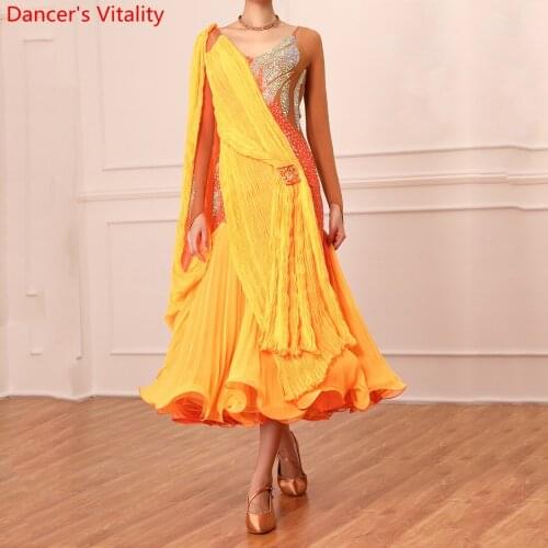 Modern Dance Racing Performance Costume Ribbon Backless Diamond Dress Ballroom National Standard Waltz Jazz Dancing Stage Outfit