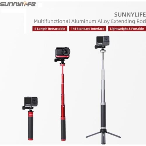 Sunnylife Aluminum Alloy Extension Rod Handheld Retractable Selfie Stick for GoPro 9/OM 4/Osmo Action/ Insta360 One R