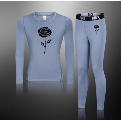 Rose pattern Thermal Clothing Winter Thermal Underwear Women Fleece Warm Winter Long Johns for Women Thermal Shirt Base Layer