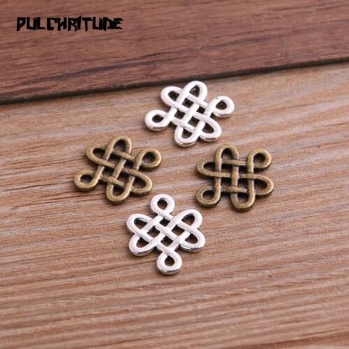 PULCHRITUDE 20pcs 14*17mm Two Color Zinc Alloy Vintage Openwork Connectors Pendants Jewelry Making DIY Handmade Craft