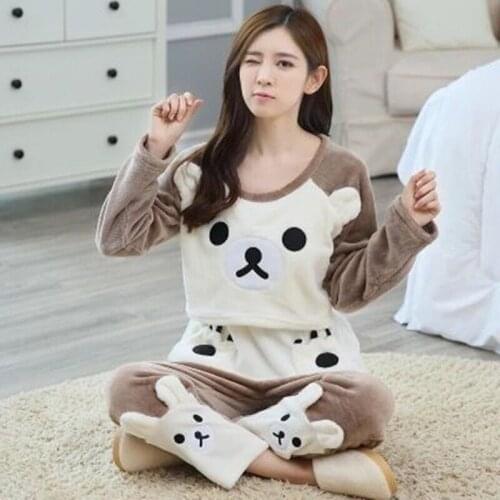 High Quality Flannel Women Pajamas Sets Autumn Winter Pajamas Cartoon Thick Warm Women Sleepwear Cute Animal Female Homewear