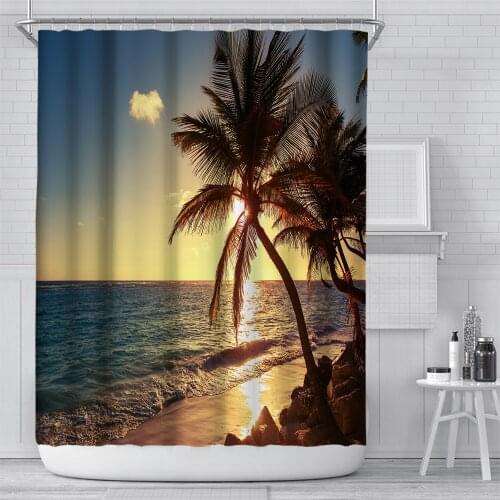 Coconut Beach Print Shower Curtain Set Home Decoration Bathroom Curtains Fabric Waterproof Polyester With Hook YL-0049