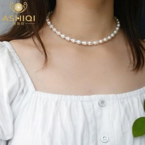 ASHIQI 7-8mm Natural Baroque Pearl Necklaces for Women with 925 Sterling Silver clasp fine jewelry gift