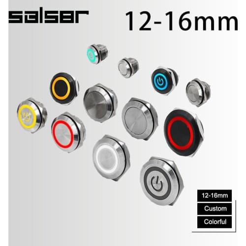 12/16/22mm Momentary Reset DIY Ultrathin Lamp Waterproof IP65 Touch With Light Short Metal Push Button Switch