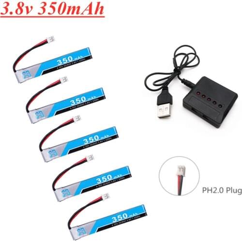 1S HV 3.8V 350mAh 30C 4.35V FPV Lipo Battery with PH2.0 Plug+ Charger Set For RC FPV Racing Drone Spare Parts Accessories