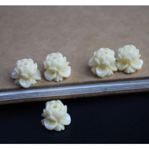 20 pieces/lot) Carved Lotus Beads With Stand Artificial Coral beads 9mm*12mm Beige color for Jewelry making DIY Accessoires