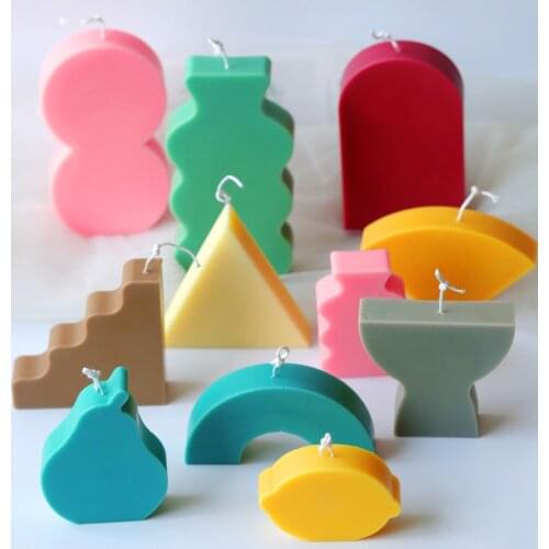 INS New Geometric Shape Candle Mould Building Block Candle Mold Round Pear Lemon Gourd Stair Vase DIY Aroma Candle Silicone Mold