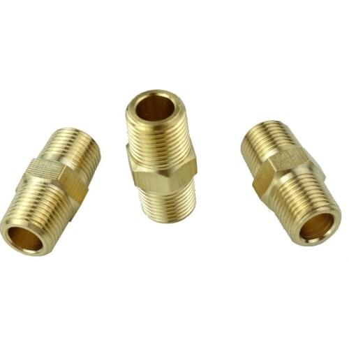 3PCS Brass Pipe Fitting Adapter Hex Nipple Connector 1/8" 1/4 BSPT NPT