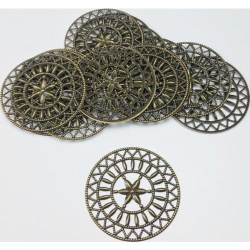 48mm 20pcs Wholesale Filigree round crafts Hollow Embellishments Findings,Jewelry Accessories,Bronze Tone ornaments