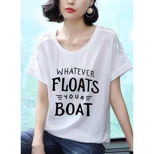 95% Cotton Women Spring Summer Casual Blouses Shirts Lady Short Sleeve O-Neck Letter Printed Blusas Tops DD8001