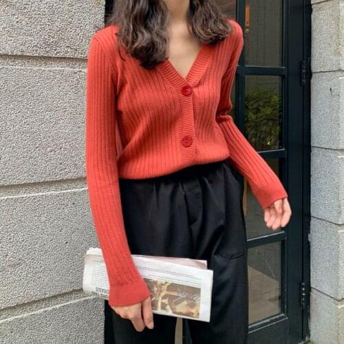 AOSSVIAO Korean Knitted Crop Cardigans Women 2021 Loose Ladies Short Knitted Sweaters Long Sleeve V neck Solid Chic Streetwear