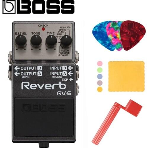 Boss RV-6 Audio Digital Reverb Pedal with 8 Reverb Modes, Expression Pedal Input, with Picks, Polishing Cloth and Strings Winder