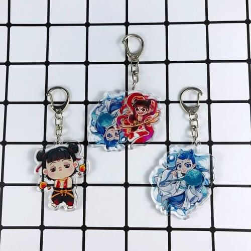 Anime NeZha Keychain Lovely Cartoon Figure Acrylic Ne zha Double Sided Acrylic Key Chain Pendant Cartoon Key Ring Gifts For Kids