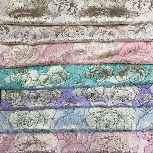 CF1093 High-quality Golden Thread Fashion Fabrics Blue/Pink Roses Embossed Jacquard Fabric Women/Kids Dress Coat Cushion DIY
