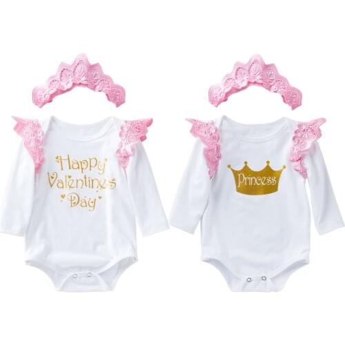 2pcs 0-24Months Birthday|Valentines Day Infant Toddler Baby Girl Dress Long Sleeve Romper Suit Kids Party Clothes-With Headband