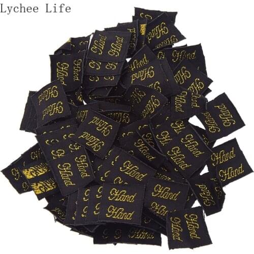 Lychee Life 100Pcs/lot Handmade Garment Label Tags Pink Gold Color Polyester Cloth Labels For Diy Sewing Crafts