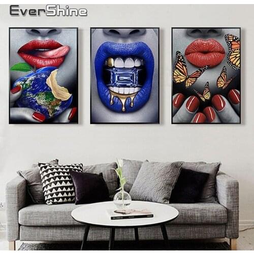 EverShine Diamond Painting Full Square Lips Picture Of Rhinestones Diamond Embroidery Full Display Diamond Mosaic Handicraft Art