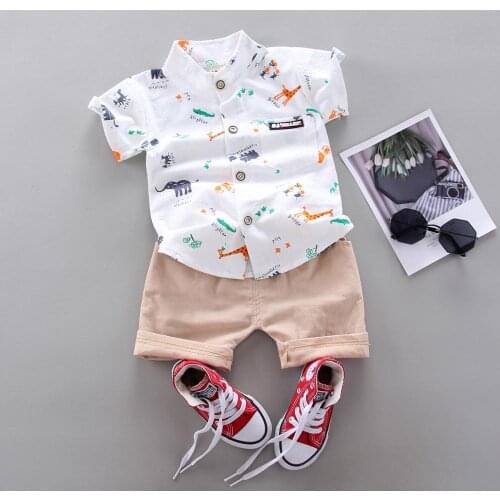 Animal Printing Baby Boy Clothing Set Summer Cartoon Casual Button T-shirt And Shorts Sports Suits Birthday Present Kids Clothes