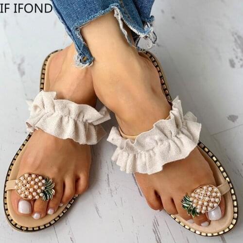 IF IFOND Women Slippers Summer Casual Flip Flops Pearl Pineapple Woman Flat Shoes plus size Comfortable Female Beach Sandals