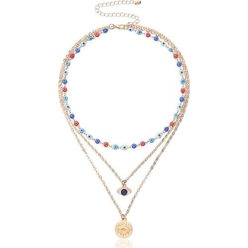 2021 Hot Style Necklace Eye of the Devil Three Layers of Gold Plated Copper Pendant Fashion Pendant Manufacturers Direct Sales