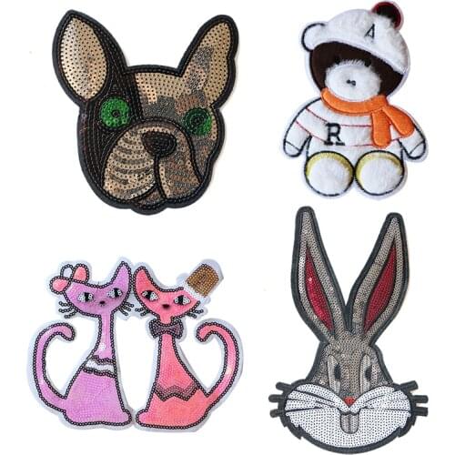 Cartoon Decorative Patch French bulldog Rabbit Cat Bear icon Embroidered Applique Patches For DIY Iron on Badges on clothes