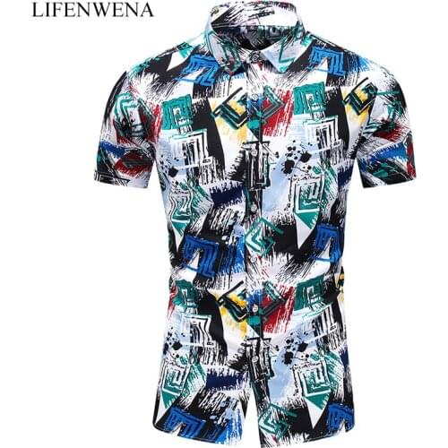LIFENWENNA Mens Summer Hawaiian Shirt Fashion Personality Print Short Sleeve Shirts Male Casual Plus Size Beach Holiday Shirt
