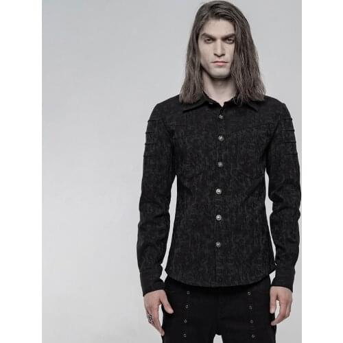 PUNKRAVE Mens Punk Simple Long Sleeve Shirt Gothic Stretch Jacquard Slim Casual Blouses