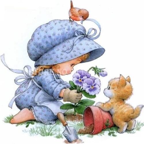 5D Diy Diamond Painting Kit Full Square/Round Drill Cartoon Girl Cat Picture By Number Diamond Mosaic Cross Stitch Home Decor