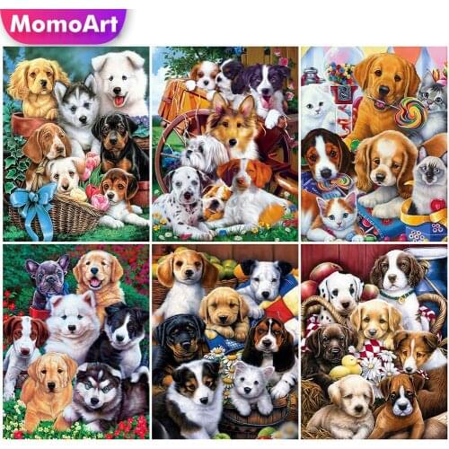 MomoArt DIY Dog Diamond Mosaic Animal Full Square Diamond Painting Cross Stitch Kits Embroidery Picture Rhinestone Wall Decor