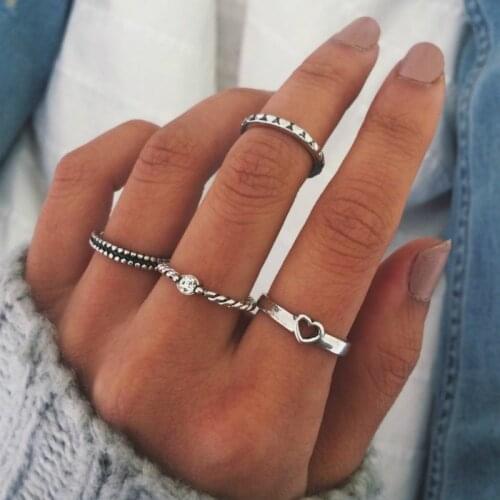 New Ring Fashion Ancient Rings Heart Ring Combination Simple Jewelry Rings For Women Ring Set Wholesale