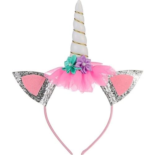 1 Pc Rainbow Unicorn Horn Hair Hoop Kids Cute Cat Ears Headband Glitter Hairband Easter Bonus For Party