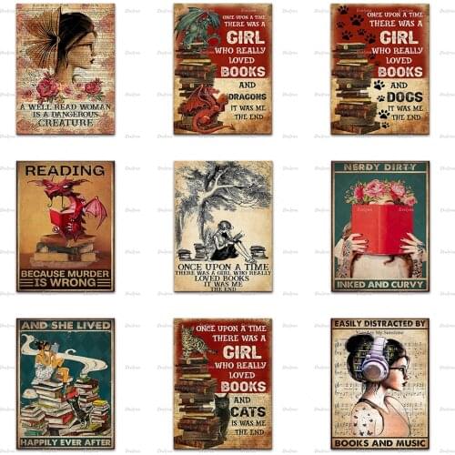 Once Upon A Time There Was A Girl Who Really Loved Books & Dragons Poster,Reading Book Home Decor Canvas Wall Art Prints Gift
