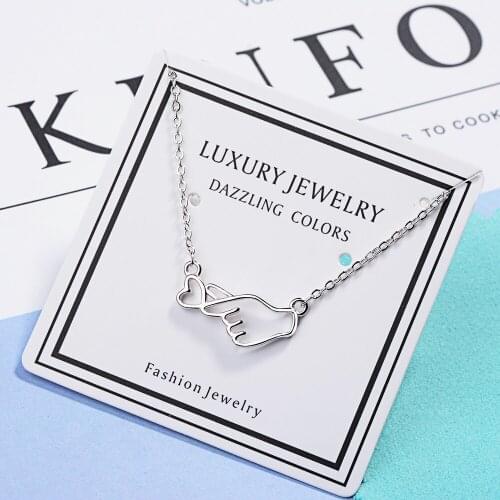 925 Sterling Silver Hollow Love Heart Hand Gesture Pendant Necklace Clavicle Chian Necklace For Women Jewelry S-N284