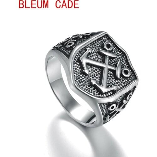 Punk Sailor Explorer 316L Stainless Steel Ring Top Quality Anchor Biker Mens Rings Mans Fashion Black Jewelry