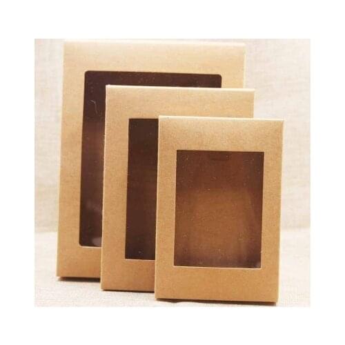 50 Pcs DIY New color Kraft paper gift box package with clear pvc window candy favors arts&krafts display package box