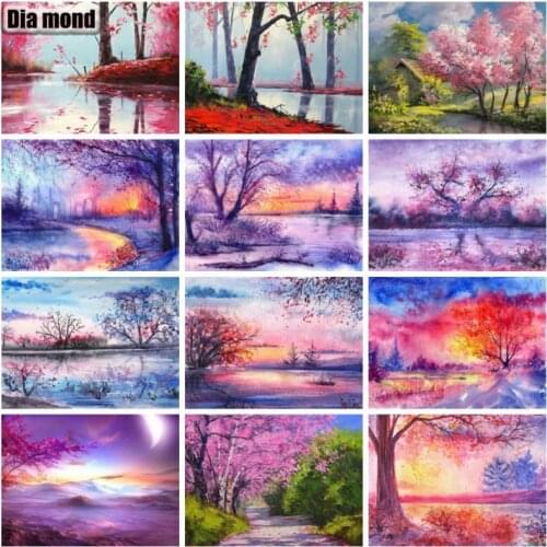 Full Square/Round Drill Diamond Painting Tree Flower Diamond Embroidery Mosaic Pink Scenery Cross Stitch Fantasy Home Decor