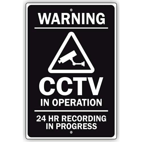 Afterprints Warning CCTV in Operation 12 Hr Recording in Progress Notice Aluminum Metal Sign 12"x8"