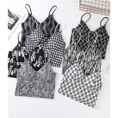 Sexy suspenders beautiful back BRA Ice silk short letter female underwear with chest pad and beautiful back bottoming