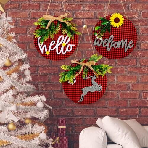 2021 Christmas Decoration Red and Black Plaid Cloth Stickers Wooden Letter House Number Christmas Tree Ornaments