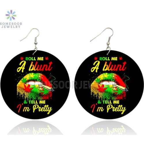 SOMESOOR A Blunt Lip Roll Pretty African Wooden Drop Earrings Both Sides Printed Women Loops Dangle Jewelry For Christmas Gifts