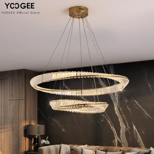 Modern ring led crystal chandelier for living room gold design dining room home decor light fixture circle cristal bedroom lamp