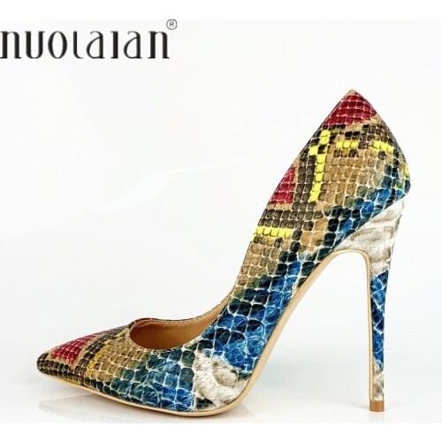 Women Shoes High Heels Pointed Toe Woman Pumps Sexy Snake Printed Party Shoes Spring Slip On Office Ladies Dress wedding Shoes