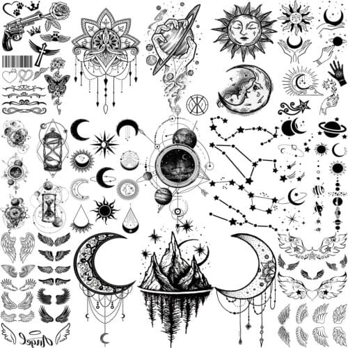 3D Universe Planet Temporary Tattoos For Women Adult Kids Girl Lotus Moon Outer Space Fake Tattoo Neck Arm Hands Small Tatoos
