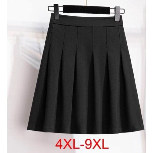 150Kg Plus size womens autumn pleated A-line skirt 4XL 5XL 6XL 7XL 8XL 9XL solid elastic waist skirt black