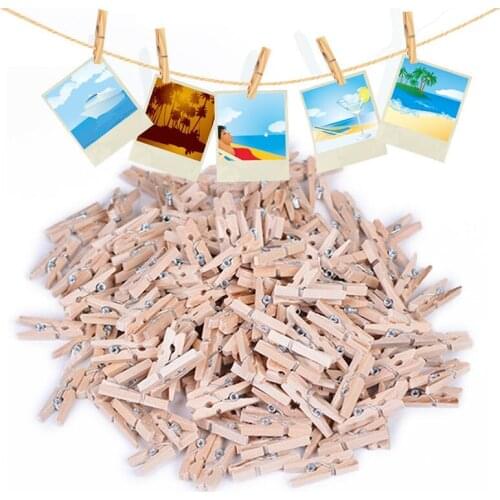 100 Pcs 25Mm Mini Wood Clips Clothes Photo Paper Peg Pin Clothespin Craft Clips Home Wedding Party Decoration Accessories