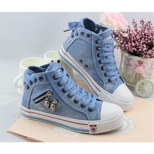 Women Fashion Sneakers Denim Canvas Shoes Spring/Autumn Casual Shoes Trainers Walking Skateboard Lace-up Shoes Femmes