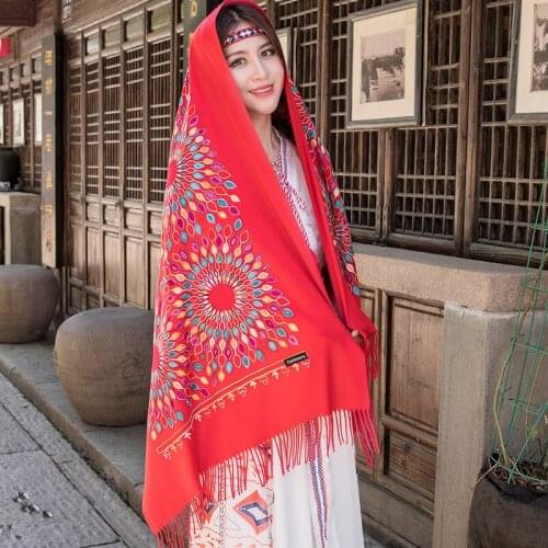 22 Colors women Cashmere Pashmina Embroider Flower scarf hijab wrap Winter Thick shawls headband popular hijab muslim scarves