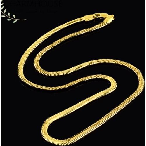 Charmhouse Yellow Gold GP Necklaces For Women 4mm Soft Snake Chain Necklace Collier Choker Wedding Bridal Jewelry Accessories